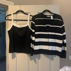 Liz Claiborne Collection Petite Black/Cream Twin Sweater Set sz PM